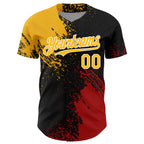Custom Gold Black-Red 3D Pattern Design Abstract Brush Stroke Authentic Baseball Jersey