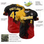 Custom Gold Black-Red 3D Pattern Design Abstract Brush Stroke Authentic Baseball Jersey