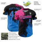 Custom Pink Electric Blue-Black 3D Pattern Design Abstract Brush Stroke Authentic Baseball Jersey