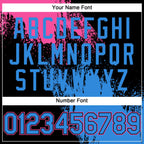 Custom Pink Electric Blue-Black 3D Pattern Design Abstract Brush Stroke Authentic Baseball Jersey