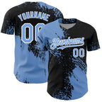 Custom Light Blue Black-White 3D Pattern Design Abstract Brush Stroke Authentic Baseball Jersey