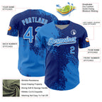 Custom Electric Blue Royal-White 3D Pattern Design Abstract Brush Stroke Authentic Baseball Jersey