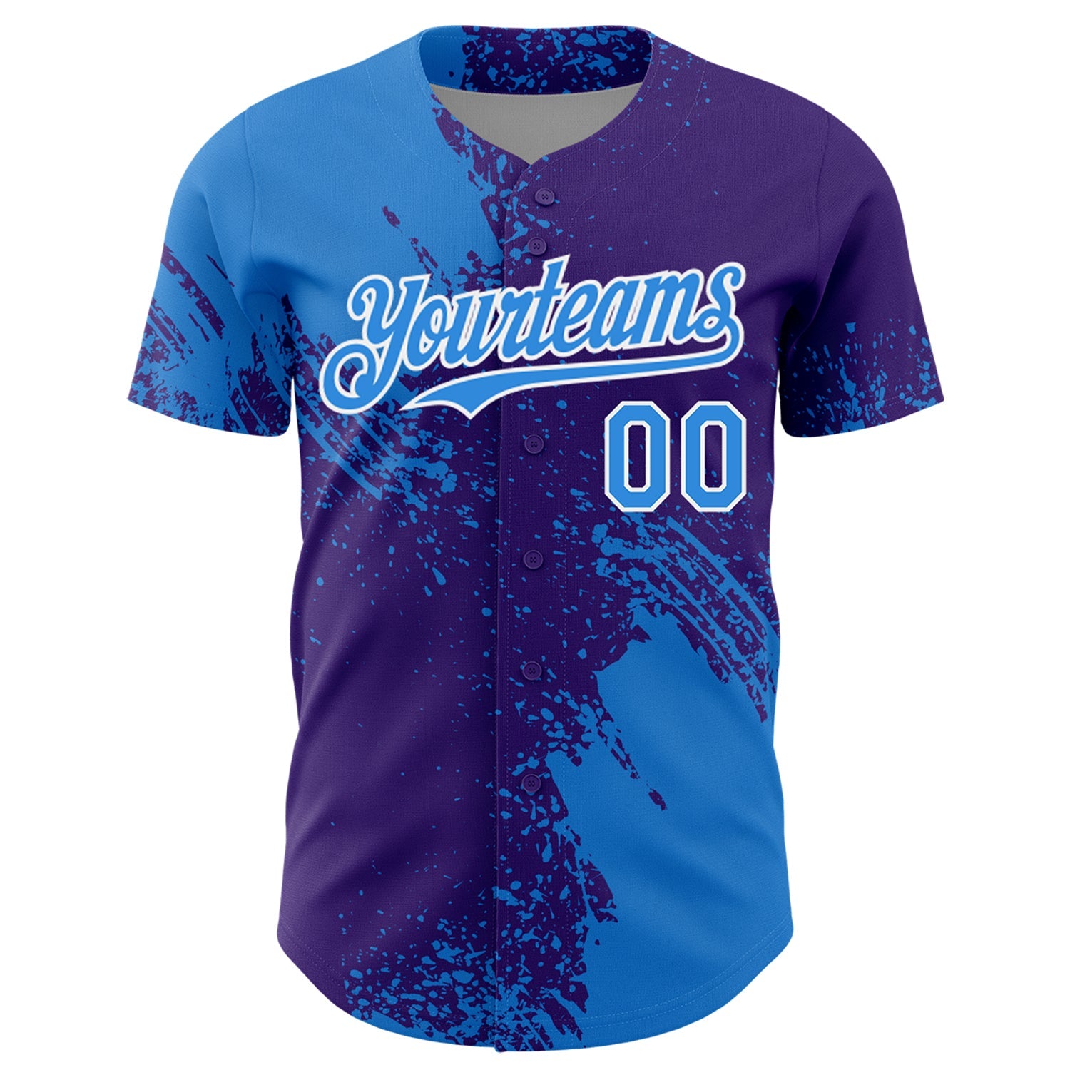Custom Electric Blue Purple-White 3D Pattern Design Abstract Brush Stroke Authentic Baseball Jersey