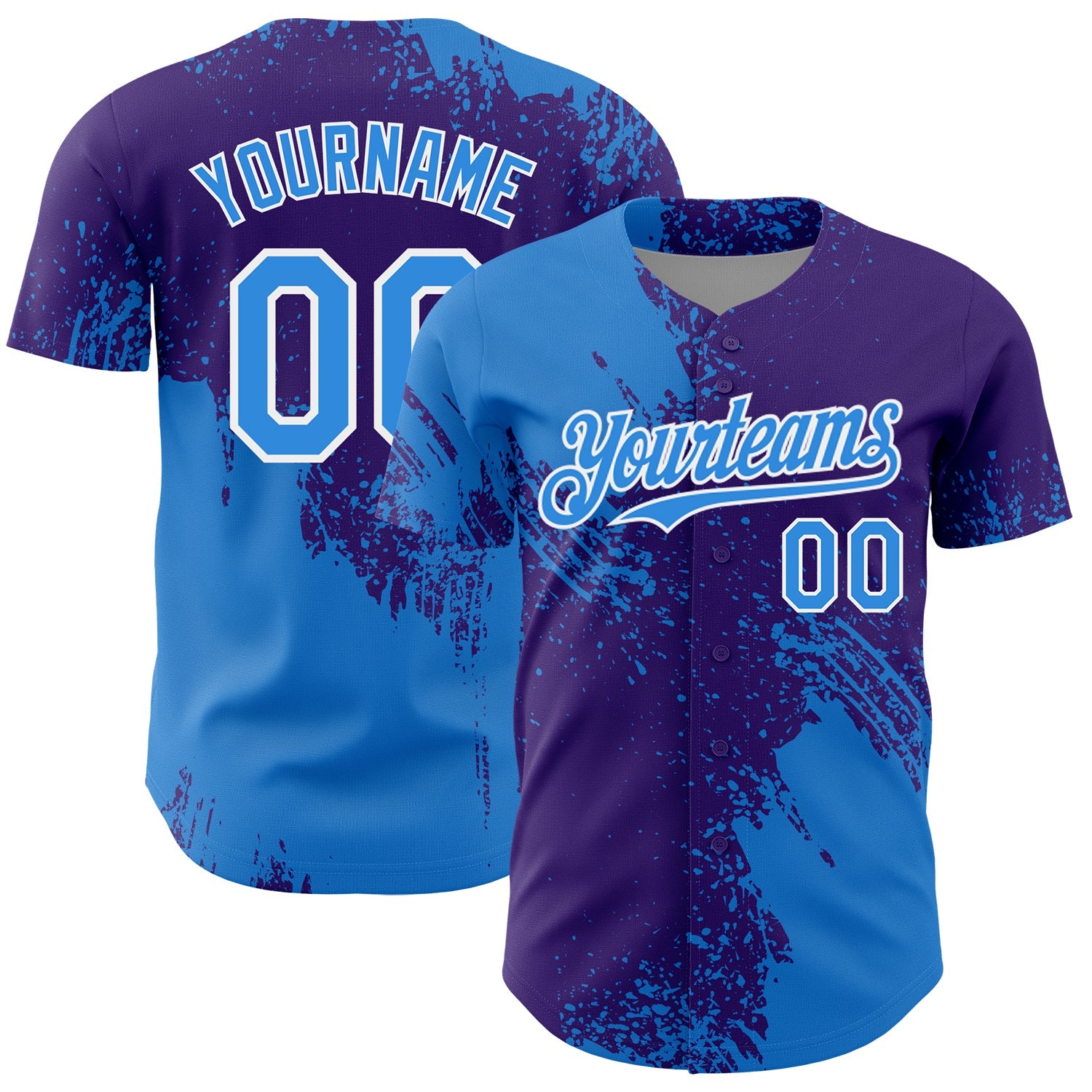 Custom Electric Blue Purple-White 3D Pattern Design Abstract Brush Stroke Authentic Baseball Jersey