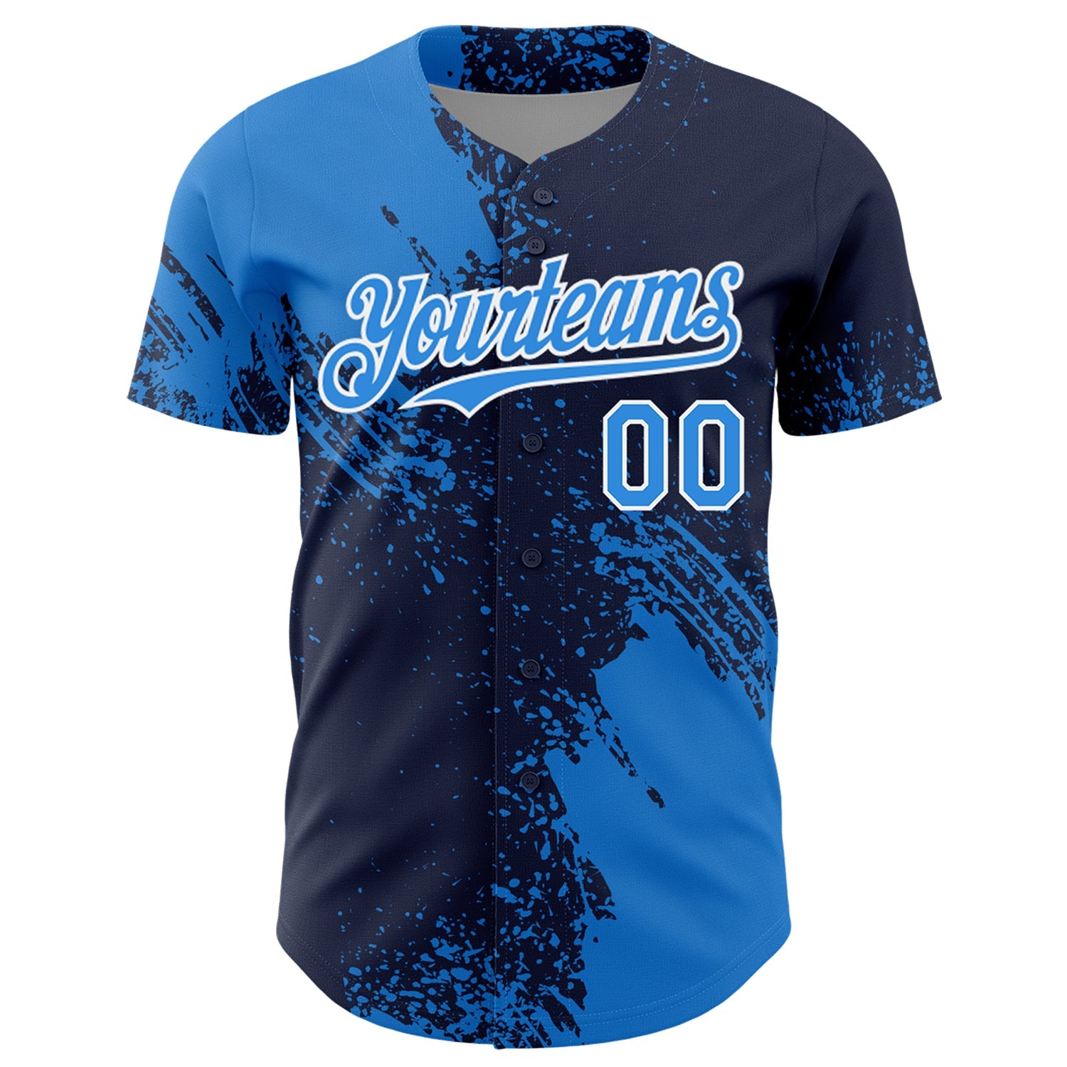 Custom Electric Blue Navy-White 3D Pattern Design Abstract Brush Stroke Authentic Baseball Jersey