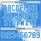 Custom White Electric Blue 3D Pattern Design Abstract Brush Stroke Authentic Baseball Jersey