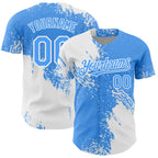 Custom White Electric Blue 3D Pattern Design Abstract Brush Stroke Authentic Baseball Jersey