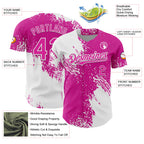 Custom White Deep Pink 3D Pattern Design Abstract Brush Stroke Authentic Baseball Jersey