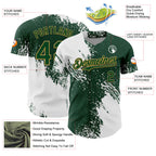 Custom White Green-Old Gold 3D Pattern Design Abstract Brush Stroke Authentic Baseball Jersey