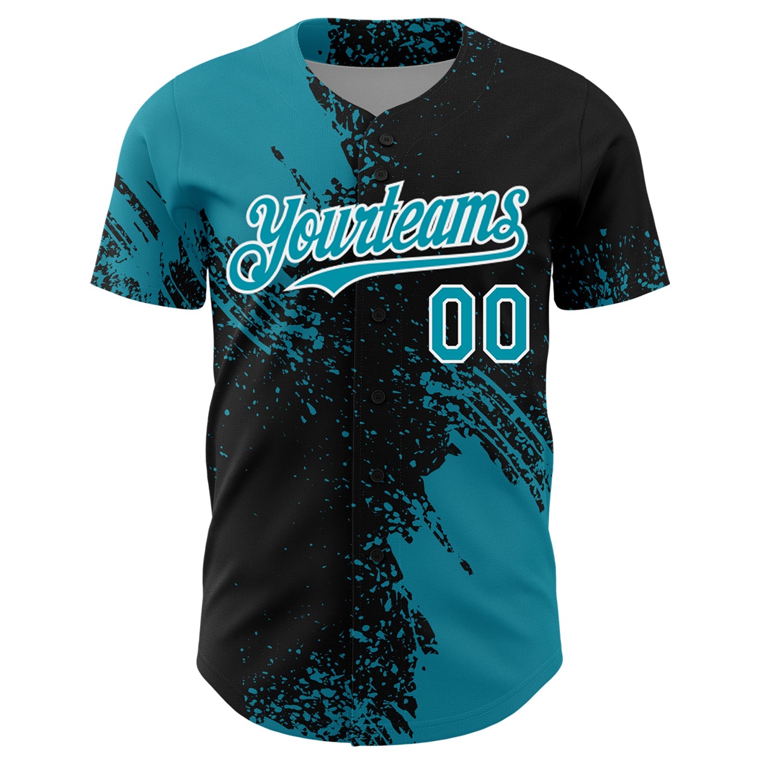 Custom Teal Black-White 3D Pattern Design Abstract Brush Stroke Authentic Baseball Jersey