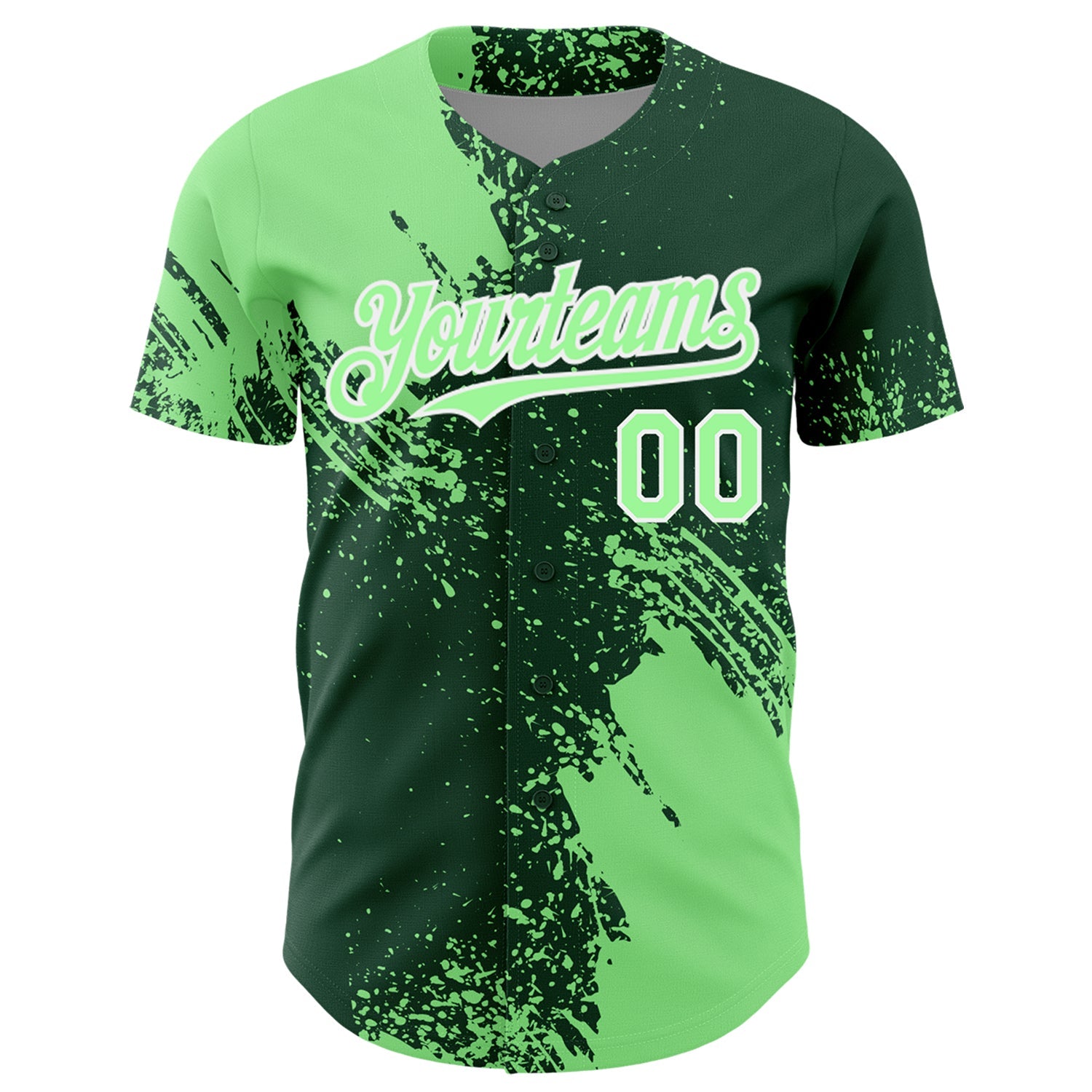 Custom Pea Green Green-White 3D Pattern Design Abstract Brush Stroke Authentic Baseball Jersey