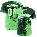 Custom Pea Green Green-White 3D Pattern Design Abstract Brush Stroke Authentic Baseball Jersey