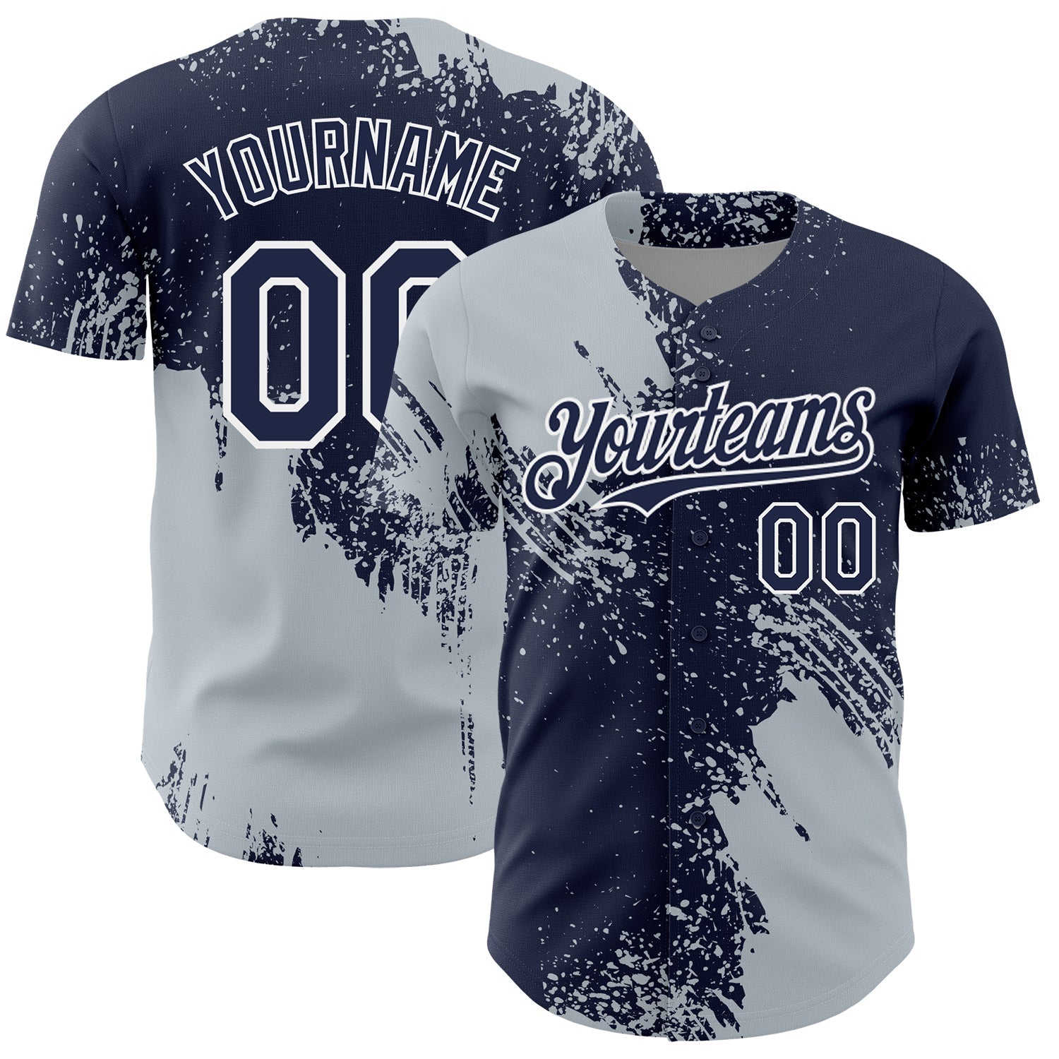Custom Silver Navy-White 3D Pattern Design Abstract Brush Stroke Authentic Baseball Jersey