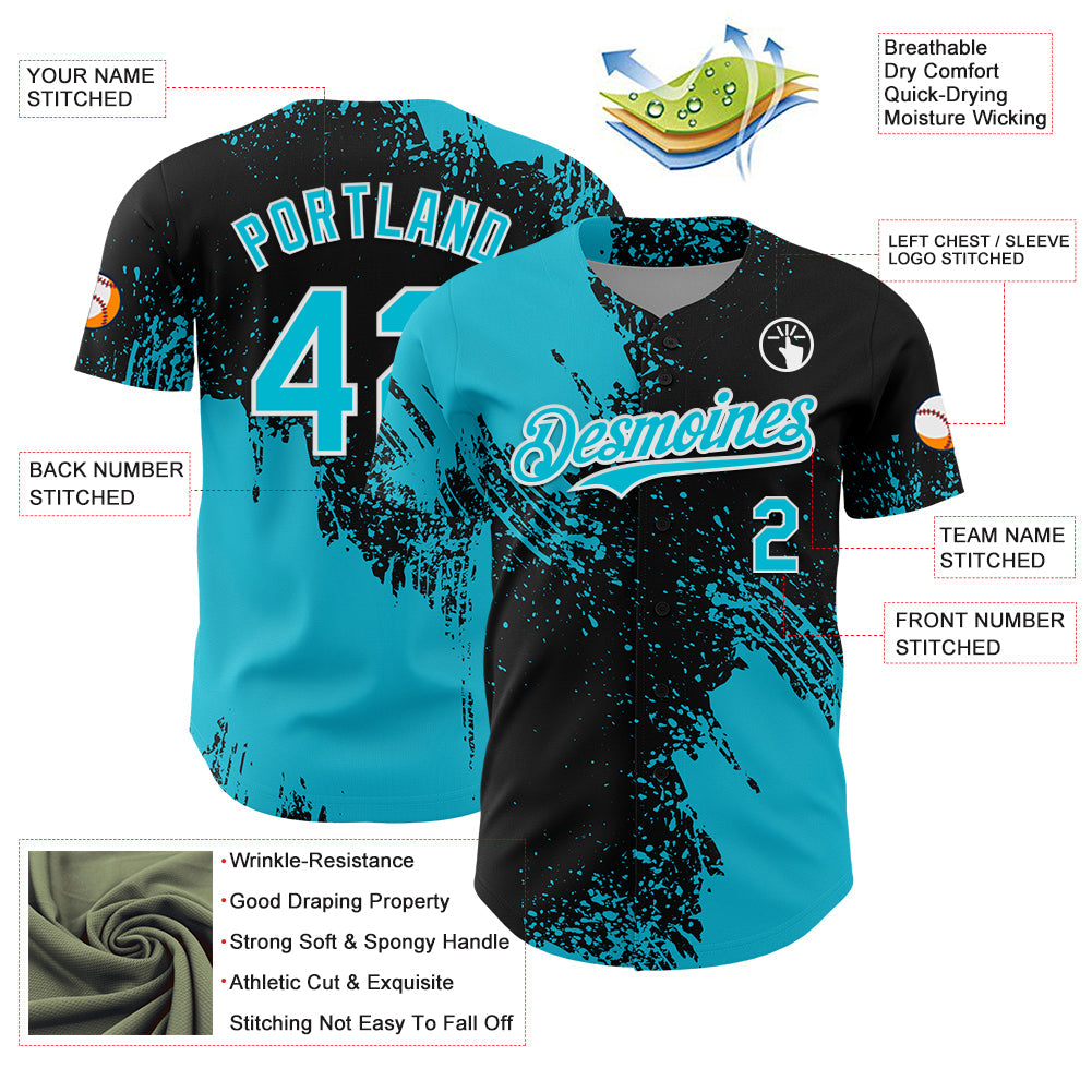 Custom Lakes Blue Black-White 3D Pattern Design Abstract Brush Stroke Authentic Baseball Jersey
