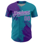 Custom Purple Teal-White 3D Pattern Design Abstract Brush Stroke Authentic Baseball Jersey