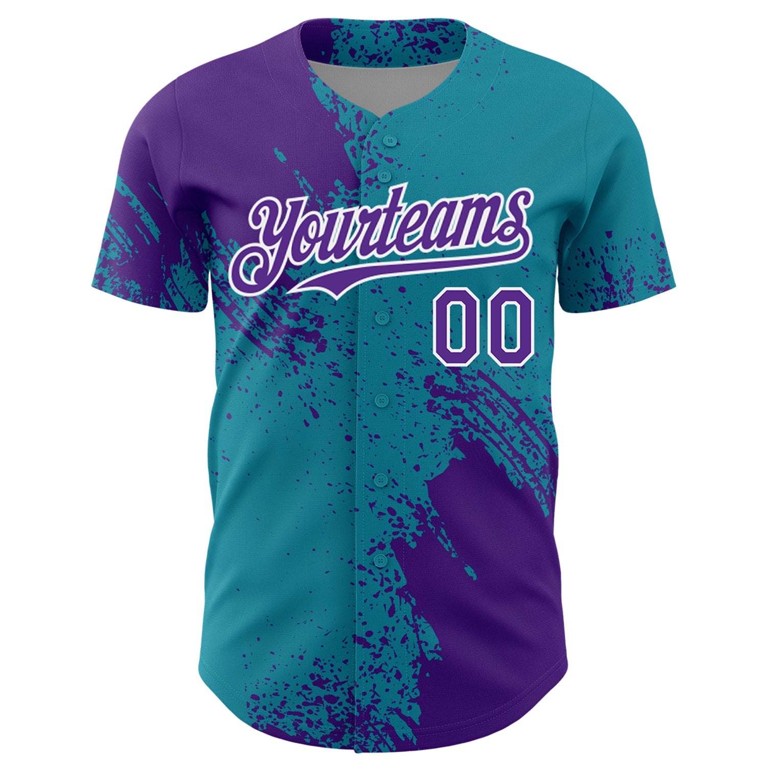 Custom Purple Teal-White 3D Pattern Design Abstract Brush Stroke Authentic Baseball Jersey