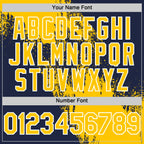 Custom Yellow Navy-White 3D Pattern Design Abstract Brush Stroke Authentic Baseball Jersey