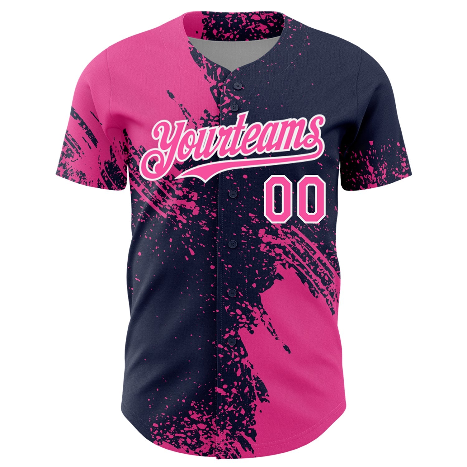 Custom Pink Navy-White 3D Pattern Design Abstract Brush Stroke Authentic Baseball Jersey