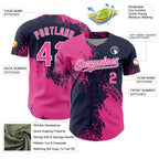 Custom Pink Navy-White 3D Pattern Design Abstract Brush Stroke Authentic Baseball Jersey