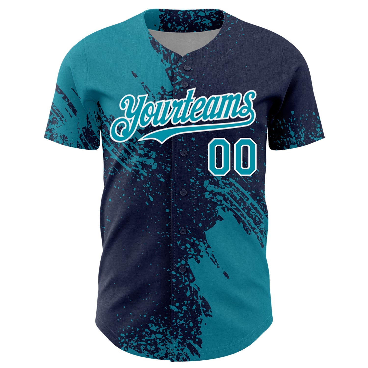 Custom Teal Navy-White 3D Pattern Design Abstract Brush Stroke Authentic Baseball Jersey