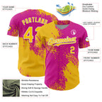 Custom Yellow Deep Pink-White 3D Pattern Design Abstract Brush Stroke Authentic Baseball Jersey