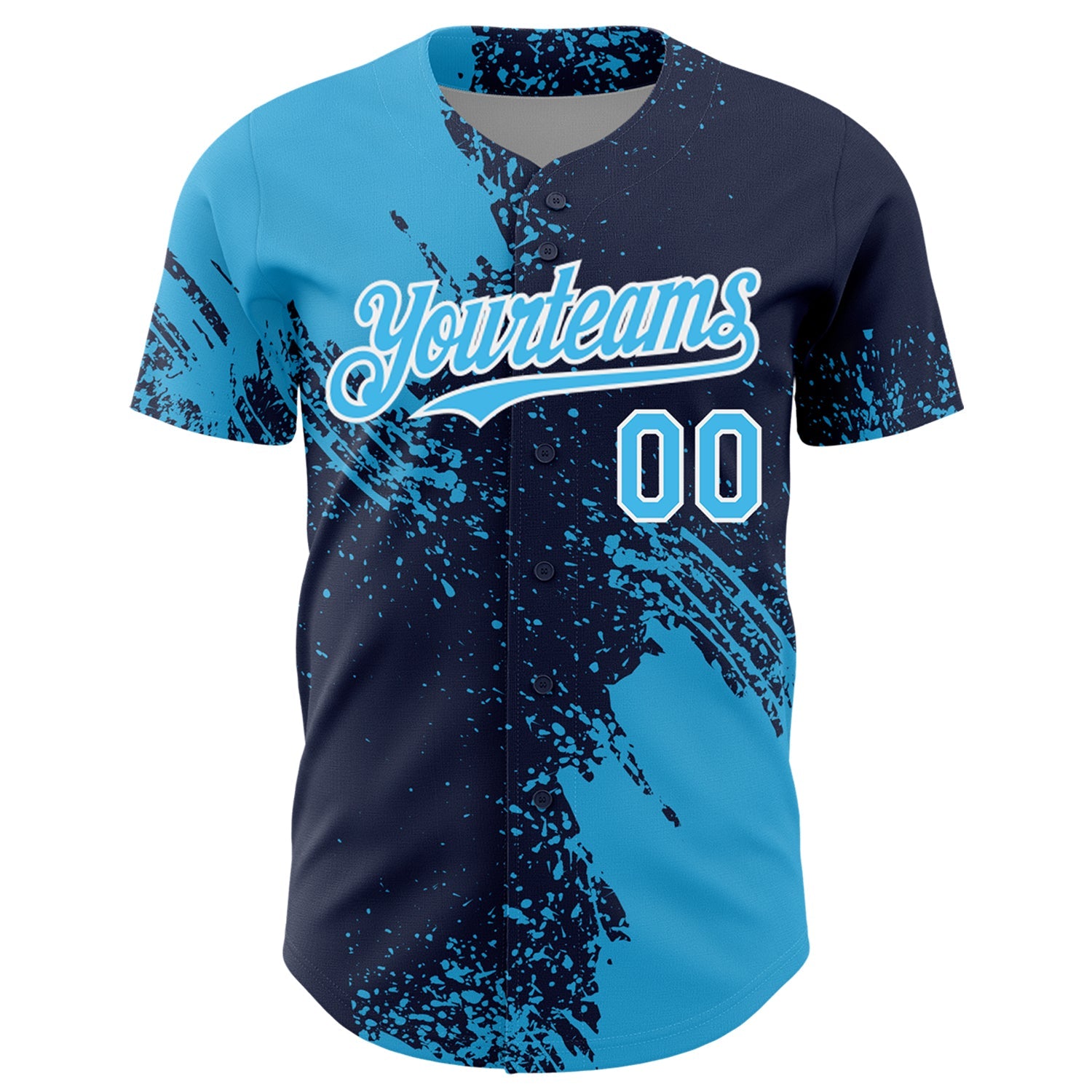 Custom Sky Blue Navy-White 3D Pattern Design Abstract Brush Stroke Authentic Baseball Jersey