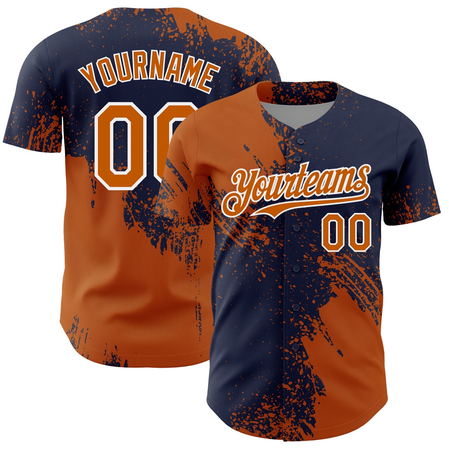 Custom Texas Orange Navy-White 3D Pattern Design Abstract Brush Stroke Authentic Baseball Jersey
