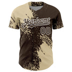 Custom Cream Brown-White 3D Pattern Design Abstract Brush Stroke Authentic Baseball Jersey