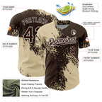 Custom Cream Brown-White 3D Pattern Design Abstract Brush Stroke Authentic Baseball Jersey
