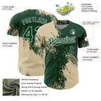 Custom Cream Green-White 3D Pattern Design Abstract Brush Stroke Authentic Baseball Jersey
