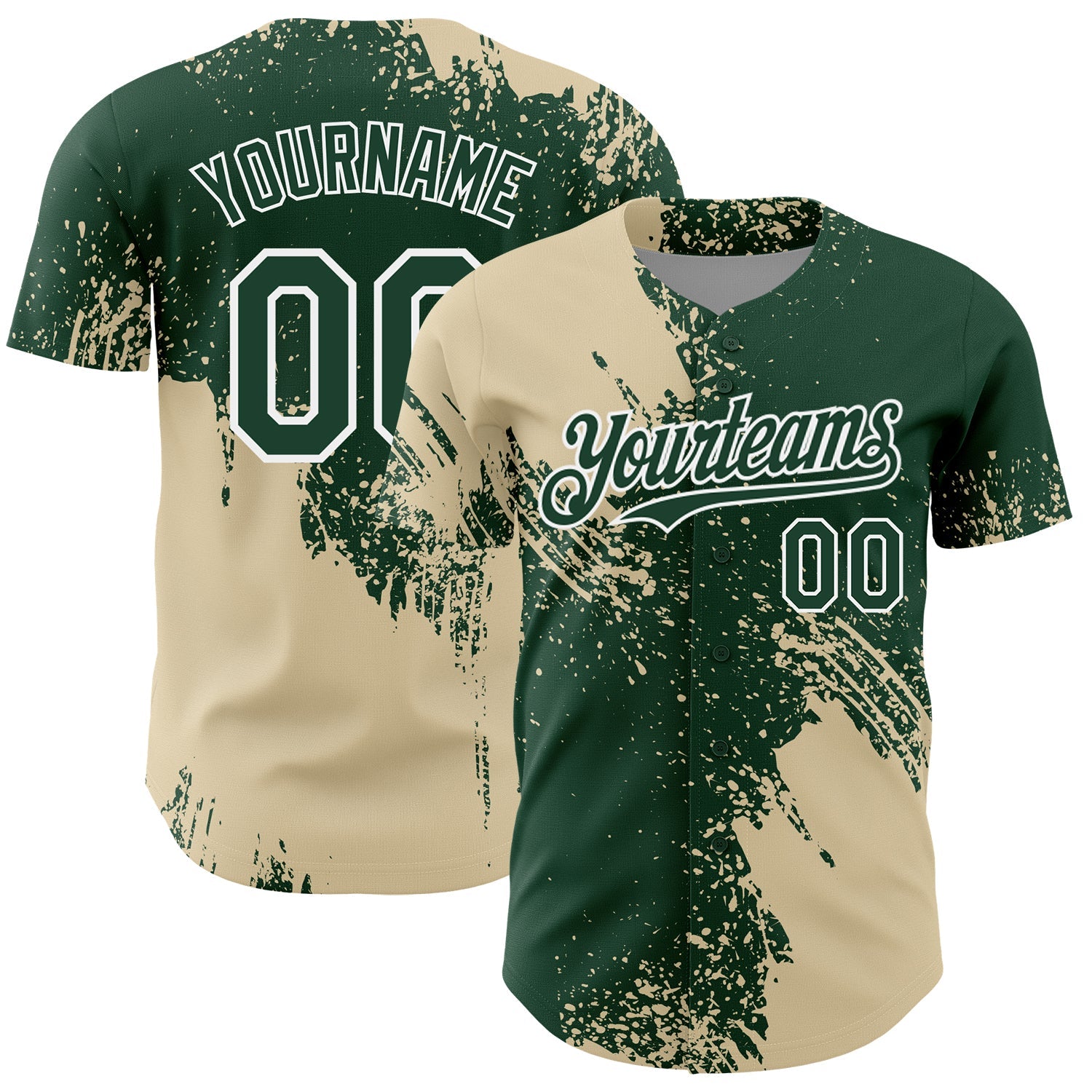 Custom Cream Green-White 3D Pattern Design Abstract Brush Stroke Authentic Baseball Jersey