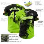 Custom Neon Green Black-White 3D Pattern Design Abstract Brush Stroke Authentic Baseball Jersey