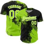 Custom Neon Green Black-White 3D Pattern Design Abstract Brush Stroke Authentic Baseball Jersey