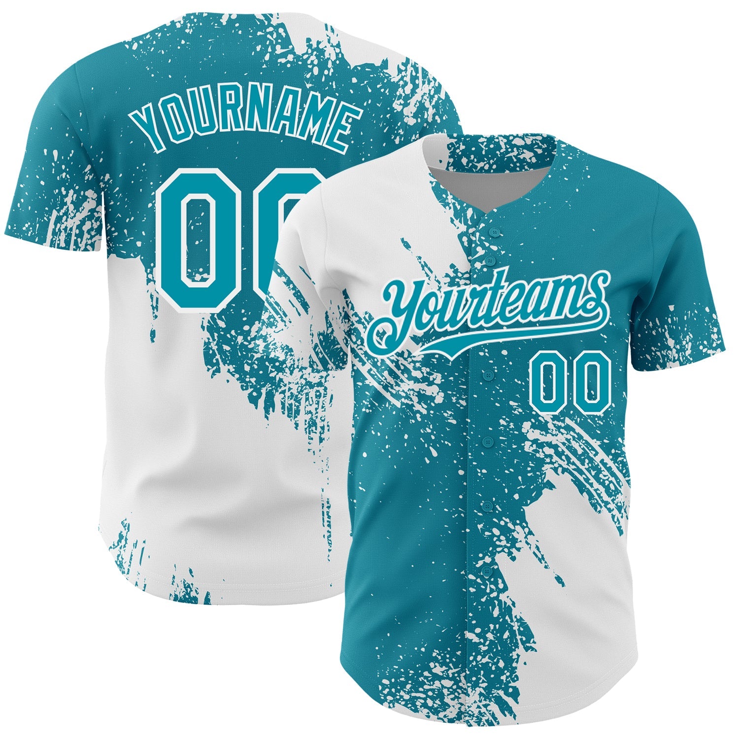 Custom White Teal 3D Pattern Design Abstract Brush Stroke Authentic Baseball Jersey