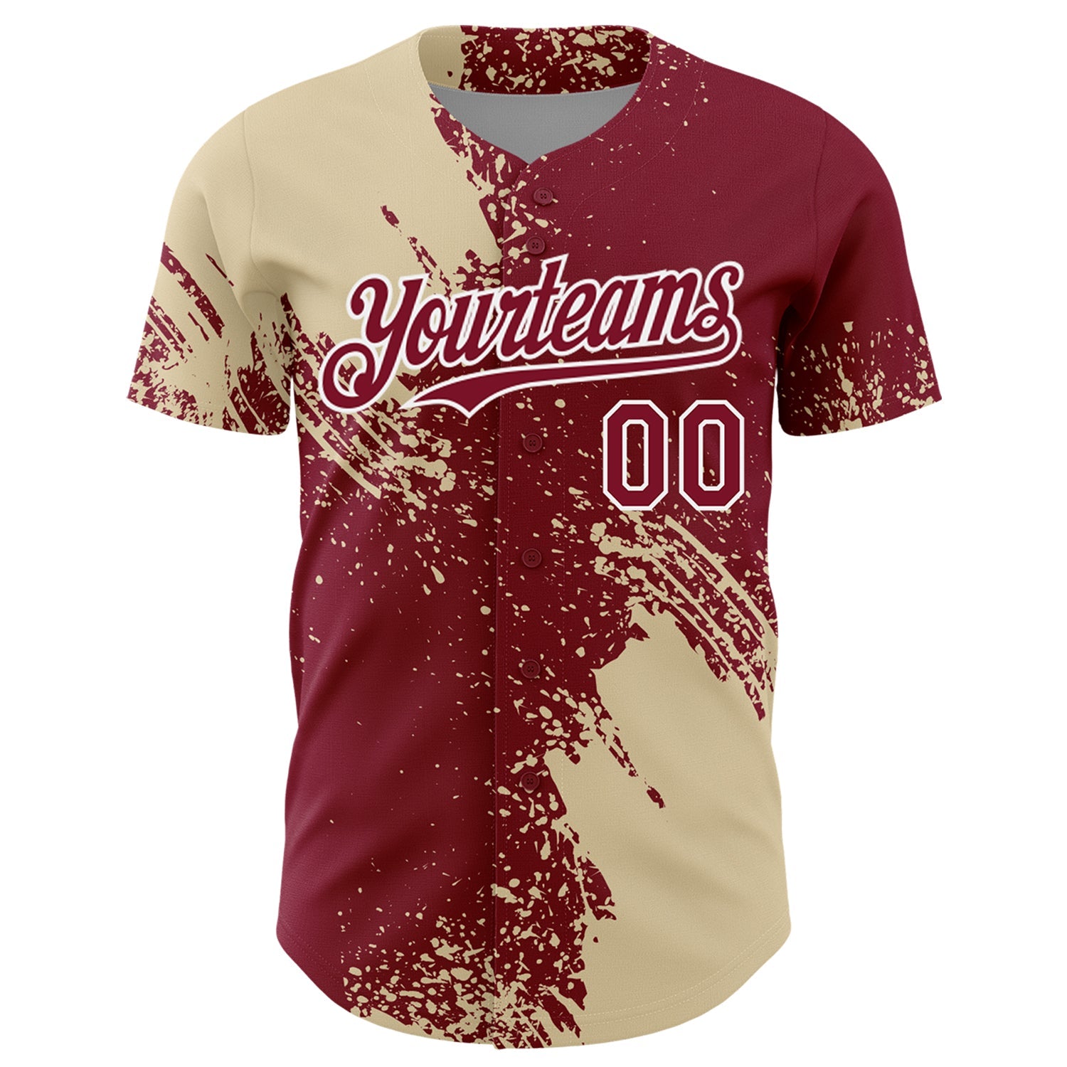 Custom Cream Crimson-White 3D Pattern Design Abstract Brush Stroke Authentic Baseball Jersey