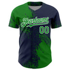 Custom Grass Green Navy-White 3D Pattern Design Abstract Brush Stroke Authentic Baseball Jersey