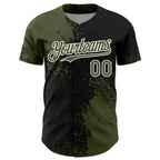 Custom Olive Black-White 3D Pattern Design Abstract Brush Stroke Authentic Baseball Jersey
