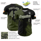 Custom Olive Black-White 3D Pattern Design Abstract Brush Stroke Authentic Baseball Jersey