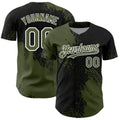 Custom Olive Black-White 3D Pattern Design Abstract Brush Stroke Authentic Baseball Jersey