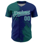 Custom Teal US Navy Blue-White 3D Pattern Design Abstract Brush Stroke Authentic Baseball Jersey