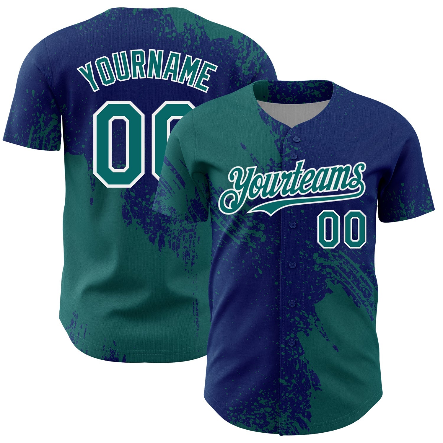 Custom Teal US Navy Blue-White 3D Pattern Design Abstract Brush Stroke Authentic Baseball Jersey