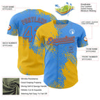 Custom Yellow Electric Blue-Orange 3D Pattern Design Abstract Brush Stroke Authentic Baseball Jersey