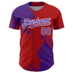 Custom Purple Red-White 3D Pattern Design Abstract Brush Stroke Authentic Baseball Jersey