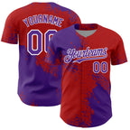 Custom Purple Red-White 3D Pattern Design Abstract Brush Stroke Authentic Baseball Jersey