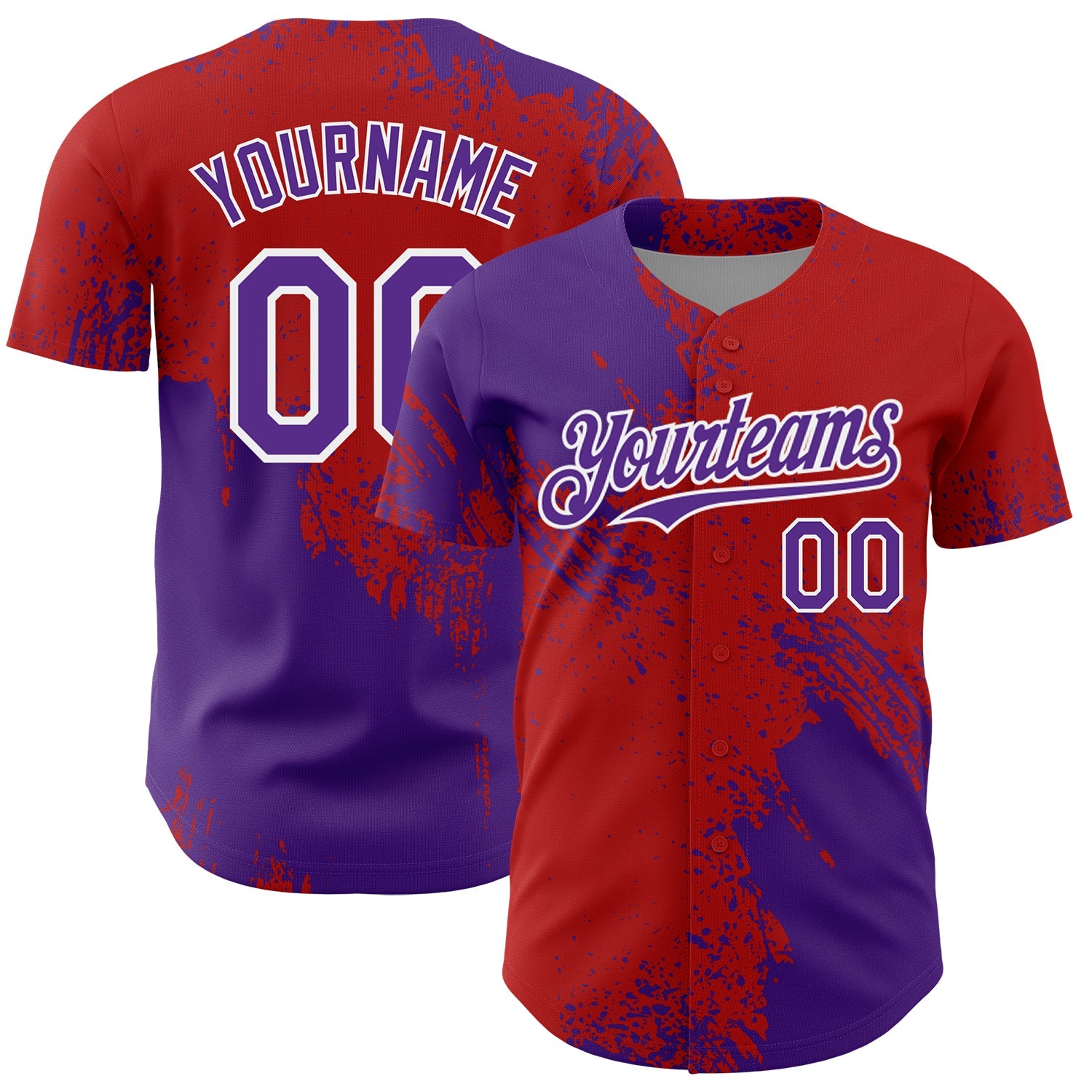 Custom Purple Red-White 3D Pattern Design Abstract Brush Stroke Authentic Baseball Jersey