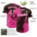 Custom Pink Brown-White 3D Pattern Design Abstract Brush Stroke Authentic Baseball Jersey