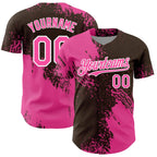 Custom Pink Brown-White 3D Pattern Design Abstract Brush Stroke Authentic Baseball Jersey