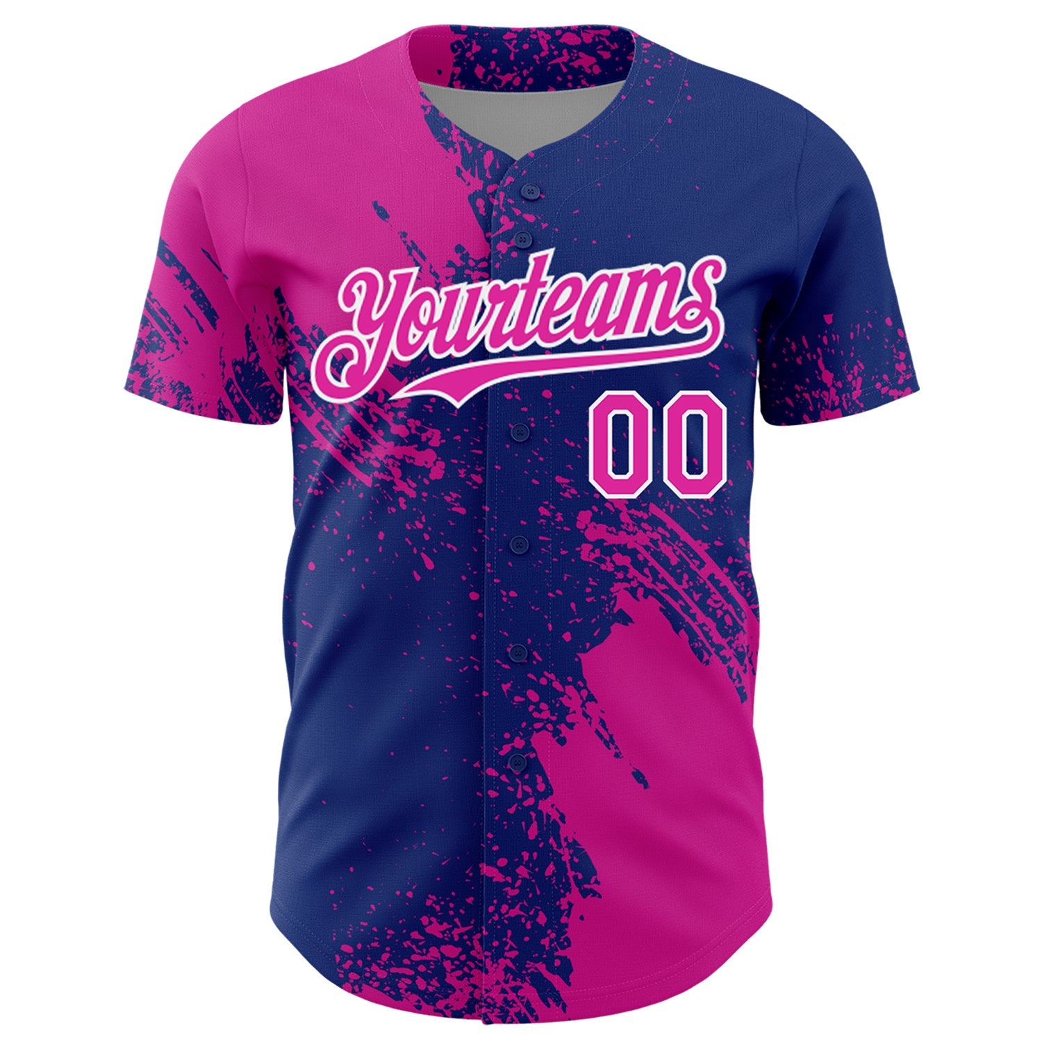 Custom Deep Pink Royal-White 3D Pattern Design Abstract Brush Stroke Authentic Baseball Jersey