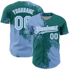 Custom Light Blue Teal-White 3D Pattern Design Abstract Brush Stroke Authentic Baseball Jersey