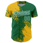 Custom Yellow Kelly Green-White 3D Pattern Design Abstract Brush Stroke Authentic Baseball Jersey